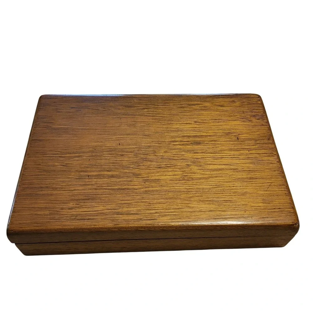 Vintage EMPTY Silverware Chest Wooden Case Blue Velvet Cream Satin Interior